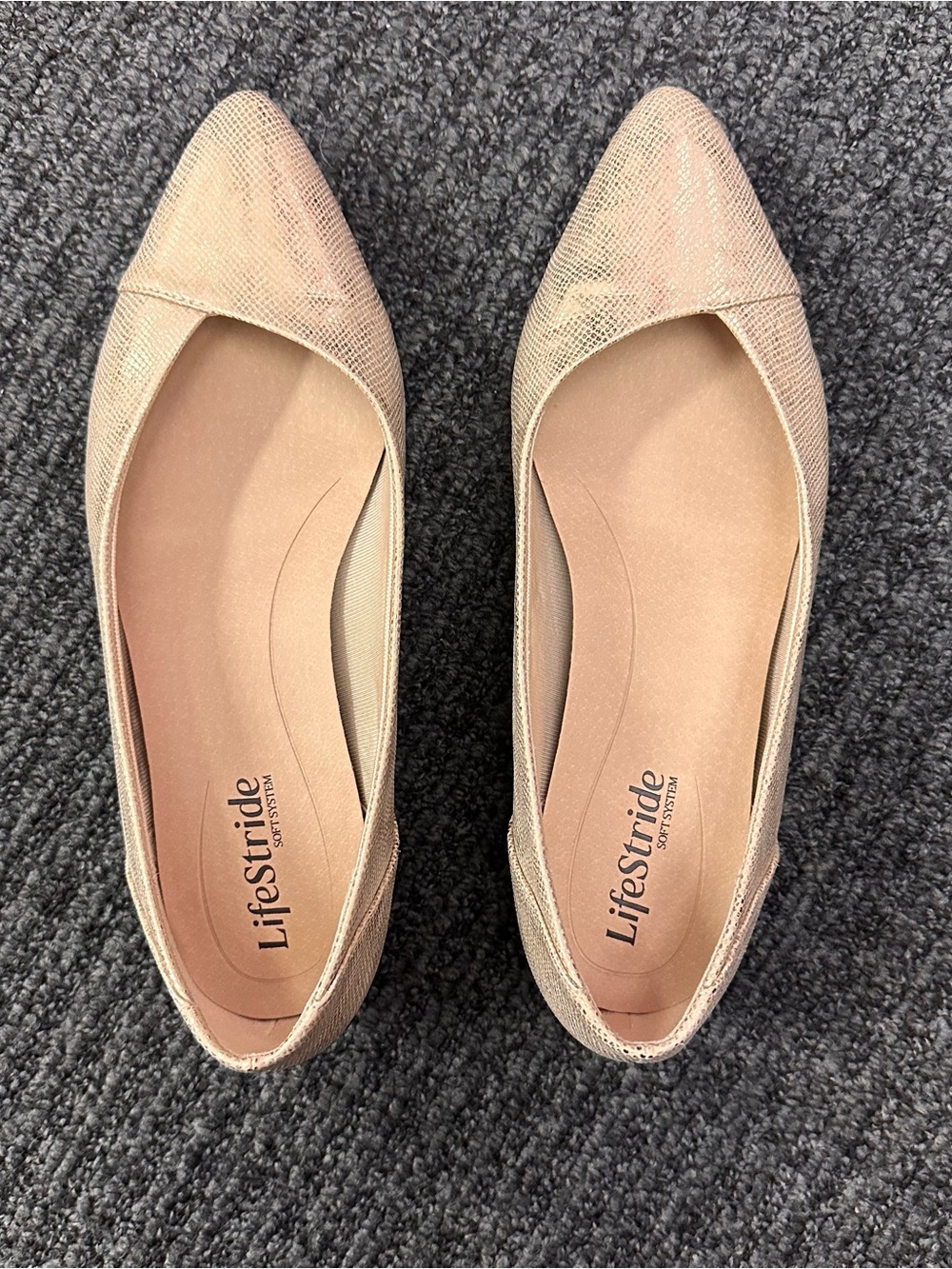 EUC LifeStride Promise Gold Metallic Snake Print Pointed-Toe Ballet Flats